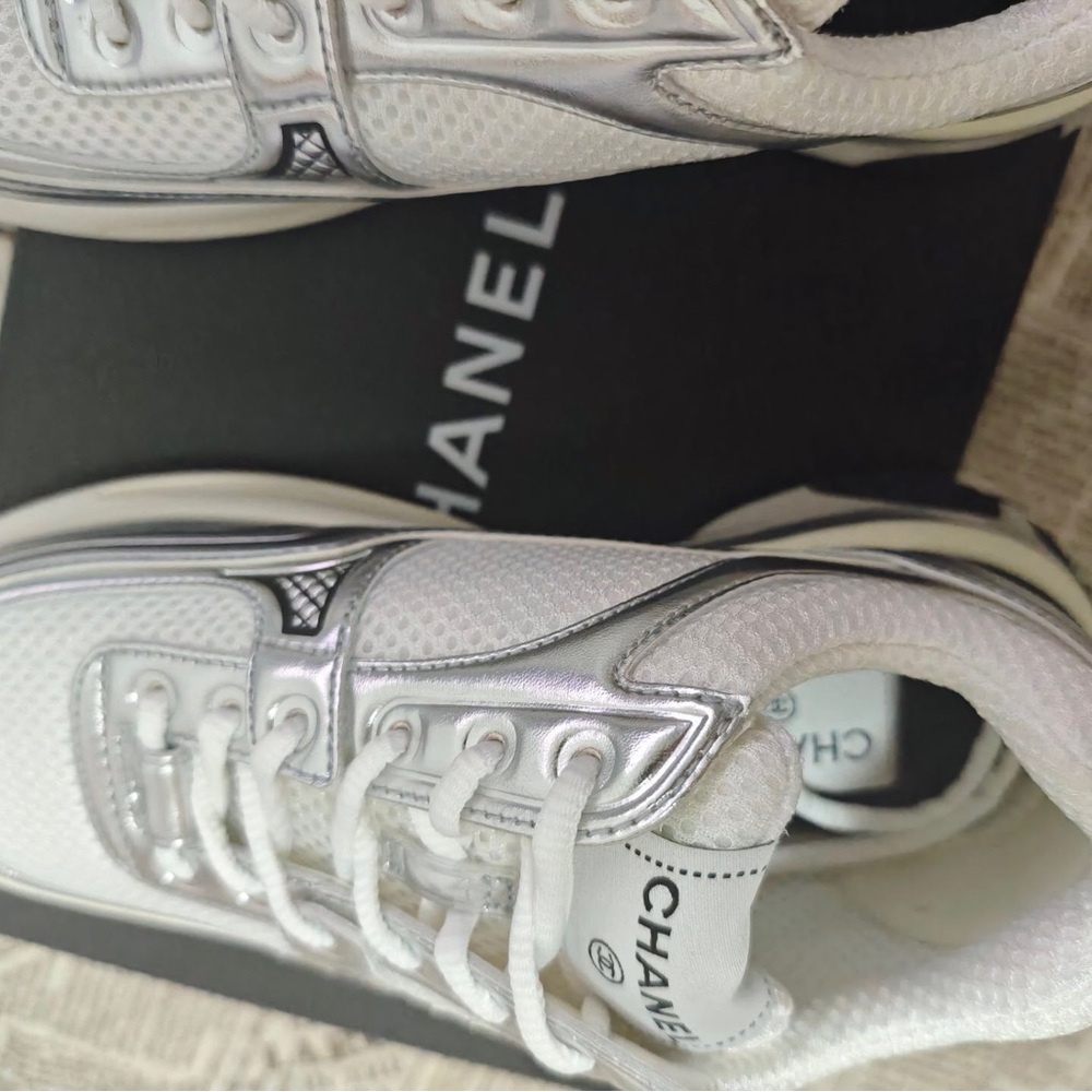 Chanel White and Silver Sneakers - Picture 8 of 8